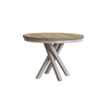 Stół okrągły rozkładany NORDEN 100/138 cm – blat dąb craft biały, czarne metalowe nogi